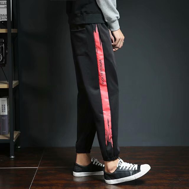 Summer Thin plus size Printed Red Korean Style Fashionable Loose Elastic Black Trousers for Men