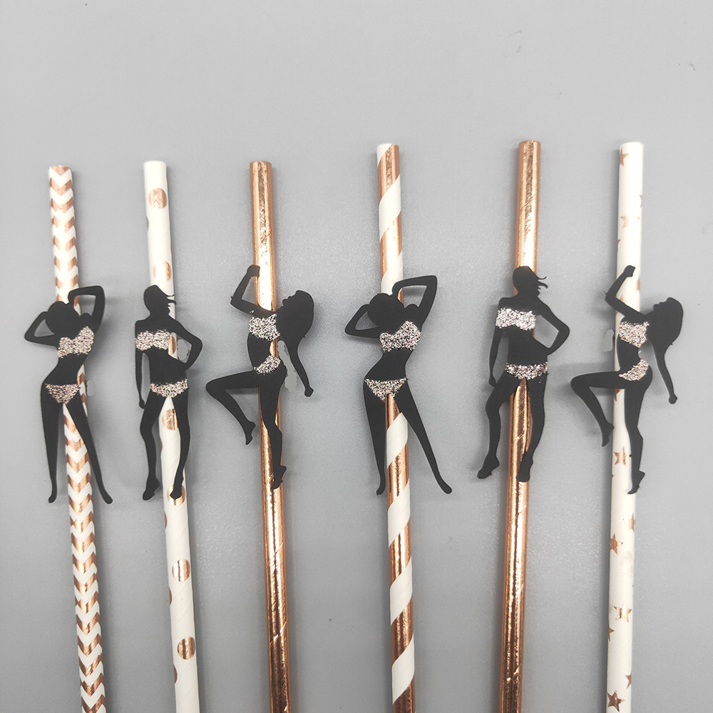 Barra de baile de las mujeres sola fiesta paja postre decoración de la torta paja tarjeta pegajosa paja tubo recto tubo potable