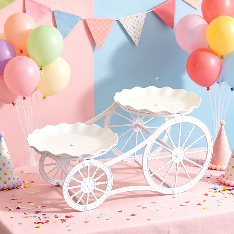 Doble estante de postre hueco boda fiesta de cumpleaños estante de pastel aperitivos refrigerios de frutas plato decoración lujosa en línea