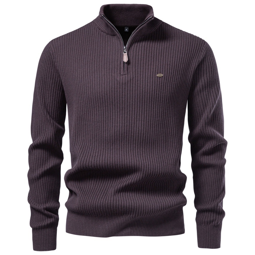 2026 Autumn/Winter New Cross-Border Foreign Trade Men's Sweater Business Casual Men's Stand Collar Zipper Knit Sweater