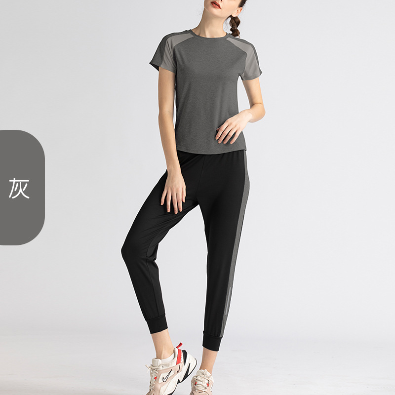 Juyi Tang ropa de yoga de dos piezas de malla camisa de manga corta para correr ropa deportiva de calcetín