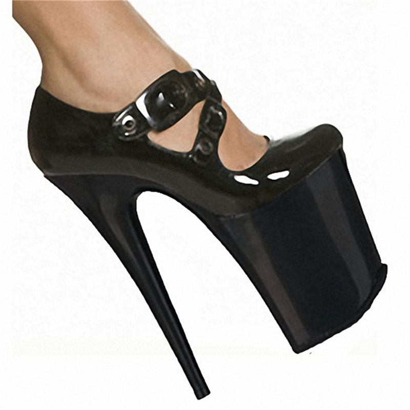 26cm de talón alto zapatos de cuero esmaltado hebilla de tacones ultra altos sexy tacones delgados rendimiento de etapa de zapatos de comercio exterior europeos y estadounidenses superficiales