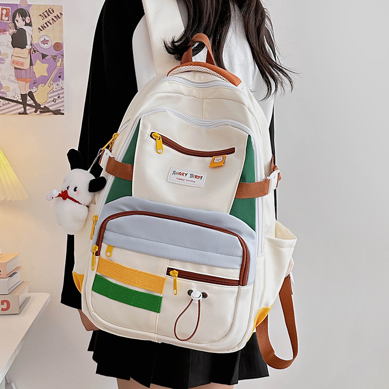 Mochila escolar linda para mujer, color de contraste, gran capacidad, estudiante, mochila de todo fósforo, diseño de nicho, mochila para computadora para niña