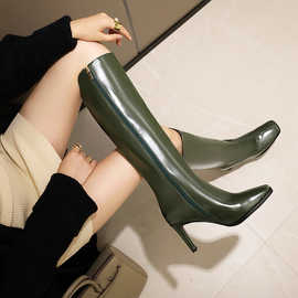 中跟秋冬高筒长靴女外贸新款尖头小个子不过膝中筒瘦瘦鞋骑士靴
