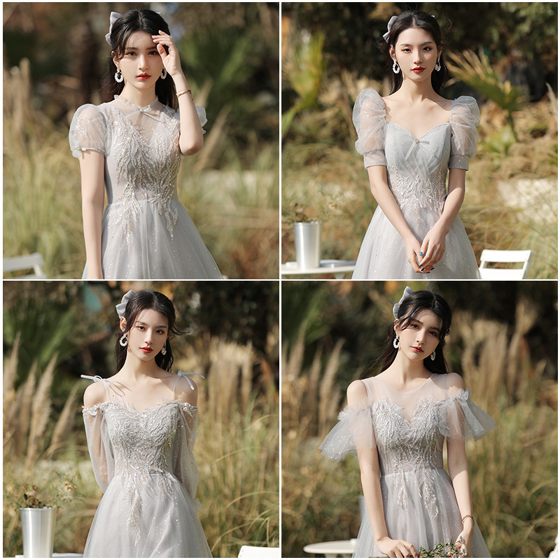 Bridesmaid dress evening patry banquet prom dresses for women girls Fairy dress sisters skirt birthday party celebration grey girlfriends evening dresses