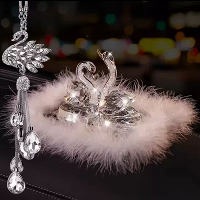 Goddess Style Crystal Swan — Car ornaments - white-swan-plush-anti-slip-mat-swan-pendant