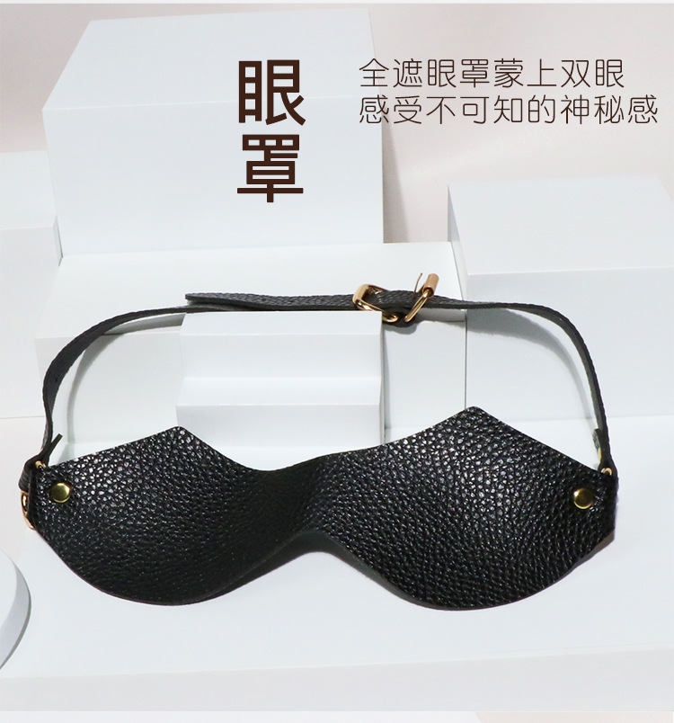 8-Piece Faux Leather Bondage Set with Metal Handcuffs, Black Adult Couple Kit — detail image 20