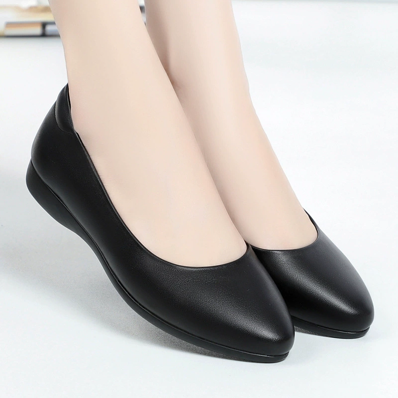 Пригородные туфли с низким вырезом и острым носком, однотонная универсальная рабочая обувь для женщин среднего и пожилого возраста, удобные туфли на плоской подошве на низком каблуке