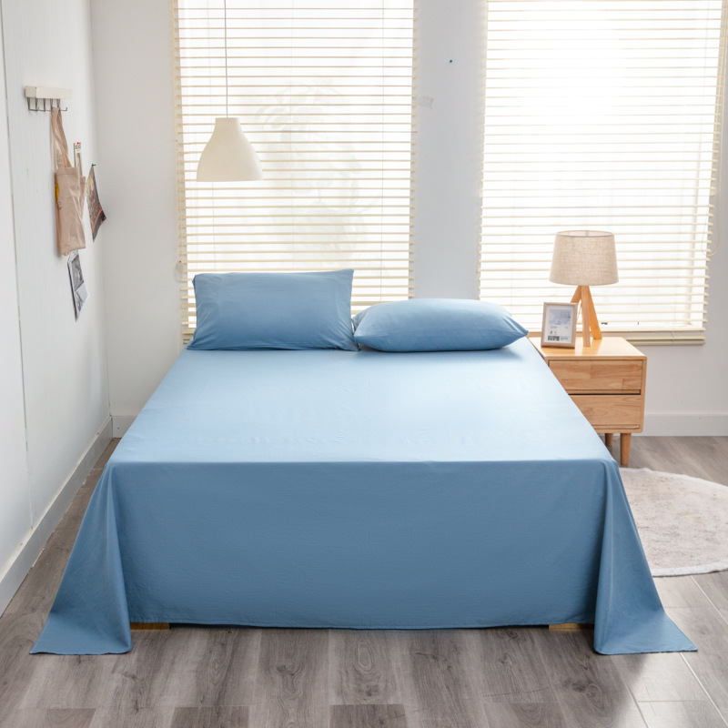 Sábanas de estilo japonés de algodón sólido de color sólido, sábanas de agua de lavado de piel, sábanas de cama de algodón sólido desnudo para dormir se pueden personalizar como una sola pieza de sábanas de grado madre e infante.