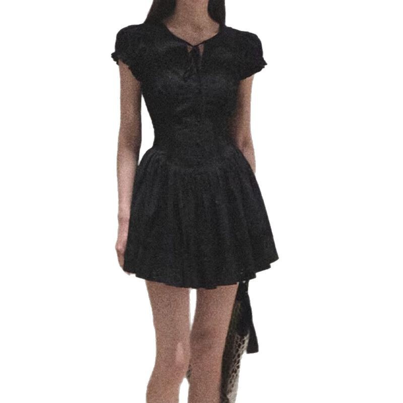 Oa's New French-Style Embroidered Waist-Cinching Dress with Puff Sleeves and Tie, A-Line Short Skirt, Gentle Style, Age-Reducing Babydoll Dress