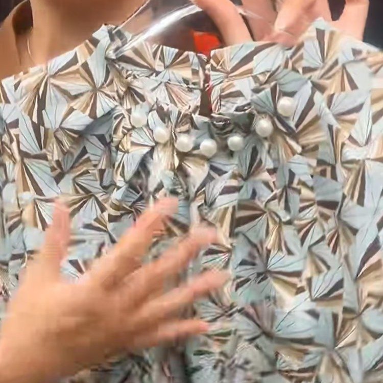 一件代发2025秋季新款时尚半高领长袖复古印花百搭气质女装衬衫|undefined