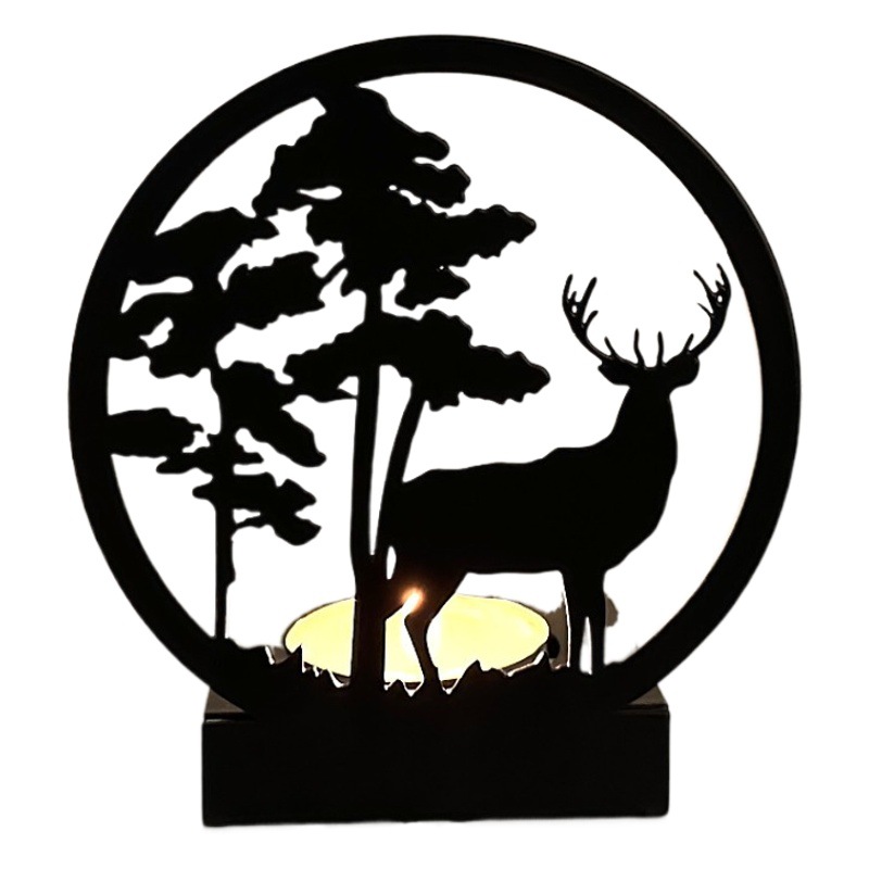 Comercio transfronterizo creativo ins estilo metal decoración candelabro hierro negro alces Navidad luminosa artesanía decorativa