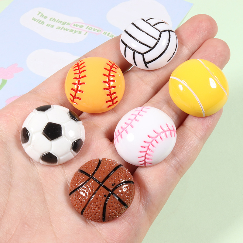 Football basketball flat resin jewelry accessories hairpin head rope patch diy cream glue mobile phone case material wholesale