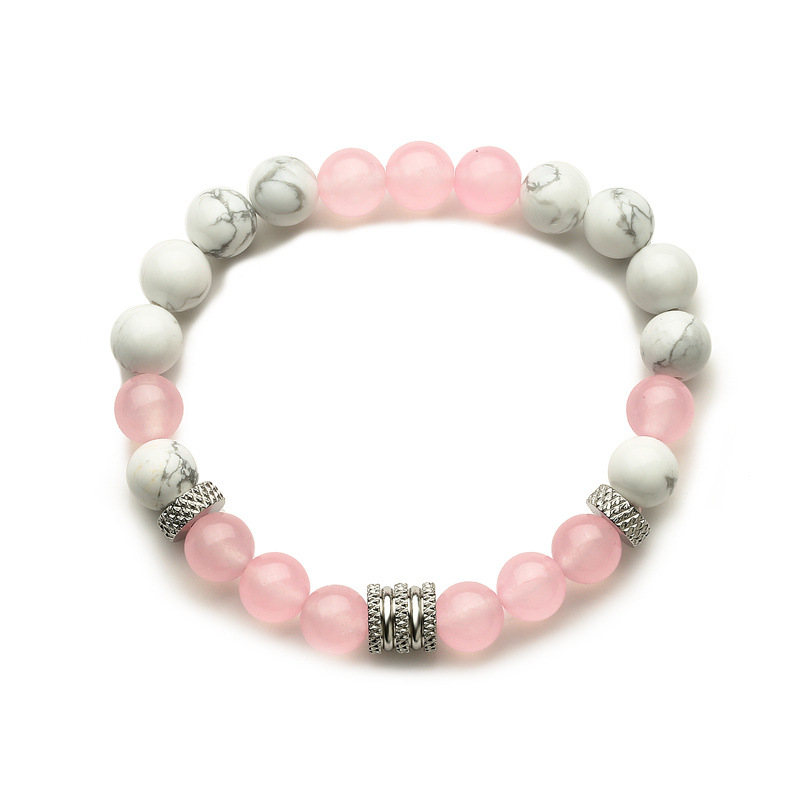 Venta caliente transfronteriza natural blanco turquesa pulsera de cuentas simple moda mujer de acero inoxidable encanto energía pulsera elástica