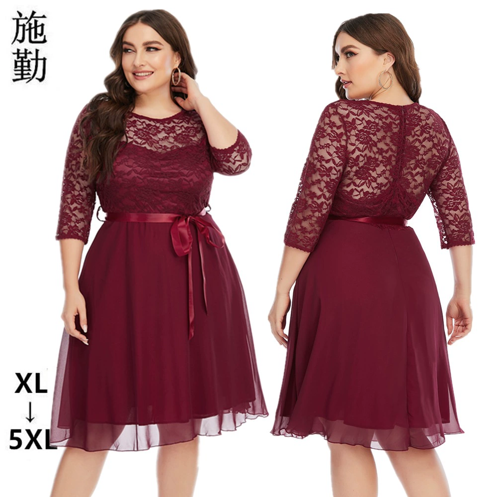 2024 Европа и США плюс размер внешней торговли женская летняя новая кружевная шифоновая сшивание платье платье платье Sq0155