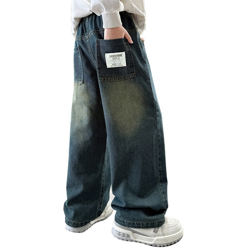 Boys 'pants spring and autumn 2026 new style jeans for middle and middle children's Western-style casual pants for children's loose pants and wide-leg pants