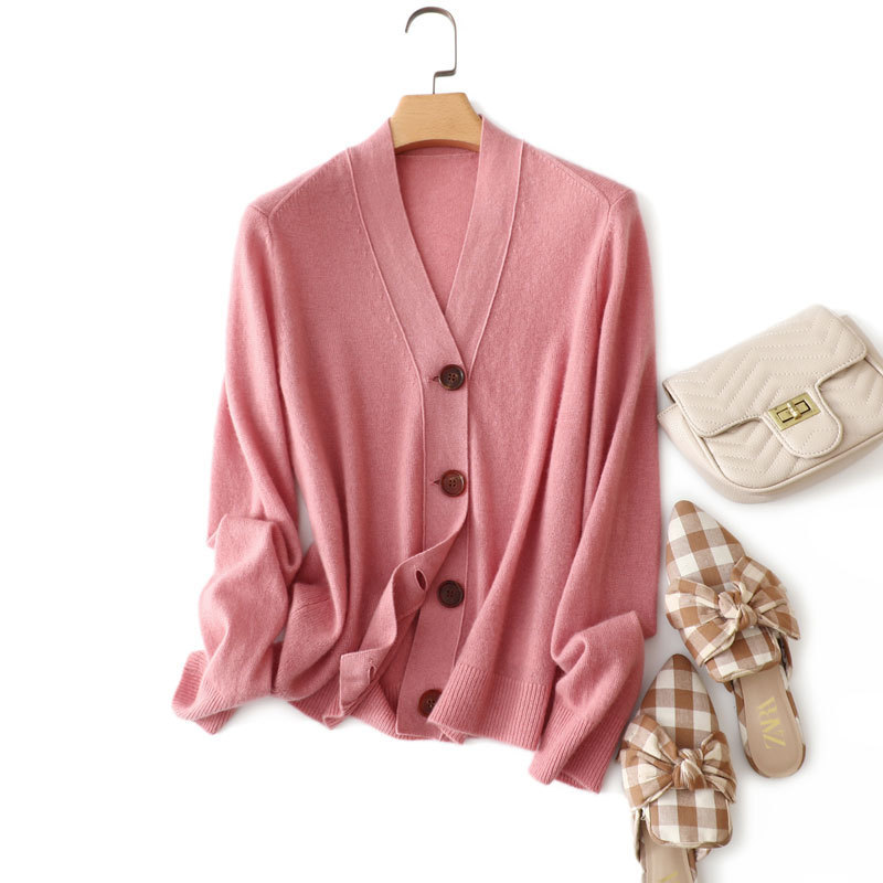 Clearance Items: Rongwenshi Pure Cashmere Short Coat for Women, Autumn and Winter V-Neck European and American Style Knitted New Year Sweater Cardigan