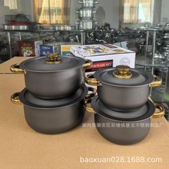 跨境外贸 锅具10件套装金色双耳不锈钢汤锅家用厨房电磁炉通用pot