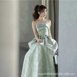 外贸新中式新娘敬酒服2025新款时尚抹胸小众气质订婚晚礼服跨境