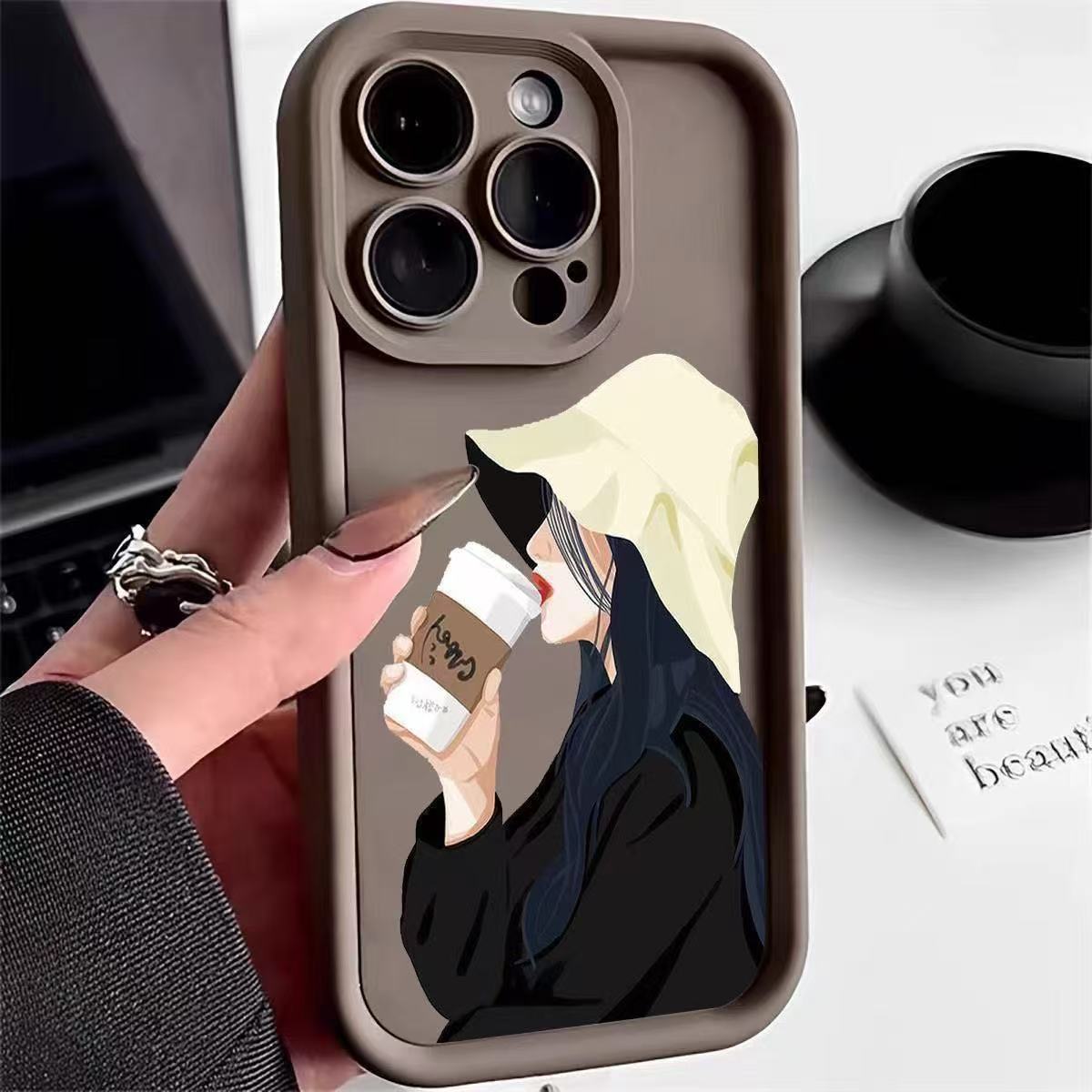 Coffee girl para iphone16pro funda para teléfono móvil Apple 15 anti-caída 14 art 13promax nuevo 12x