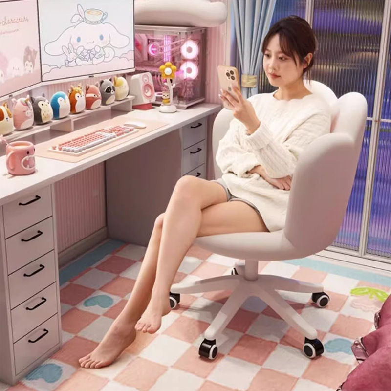 化粧椅子ホームかわいいコンピュータチェア寝室寮快適な回転リフティング背もたれ椅子蝶枕学習椅子|undefined