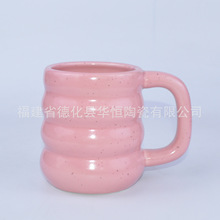 出口外销陶瓷马克杯定制甜甜圈粉色斑点咖啡杯高颜值女性牛奶杯