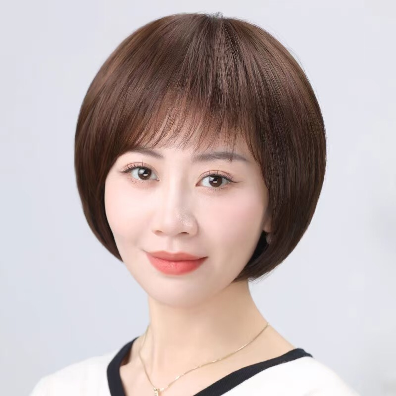 Short Bob Wig for Women, Real Human Hair Full Wig for Middle-Aged and Elderly Mothers, Age-Reducing Seamless Straight Hair Short Bob Wig for Women, Real Human Hair Full Wig for Middle-Aged and Elderly Mothers, Age-Reducing Seamless Straight Hair