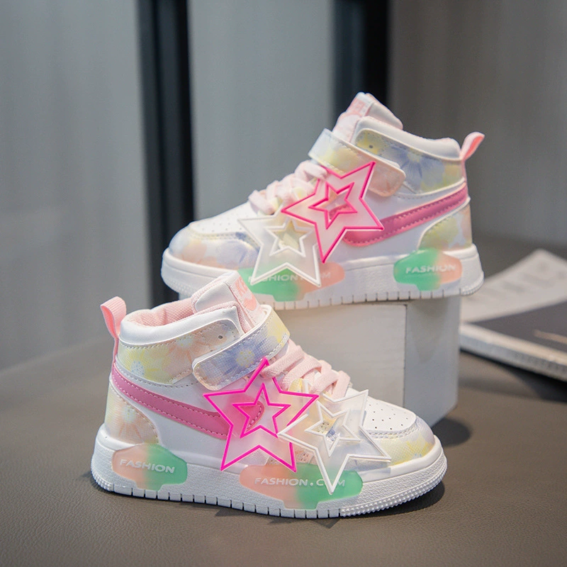 Детская обувь с высоким берцем, осень 2023, новая спортивная обувь для девочек Star, Детская Нескользящая повседневная обувь на мягкой подошве для детей среднего и большого размера