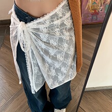 跨境新款韩国博主ins叠穿蕾丝屁帘春夏穿搭系带半身裙显瘦围裙