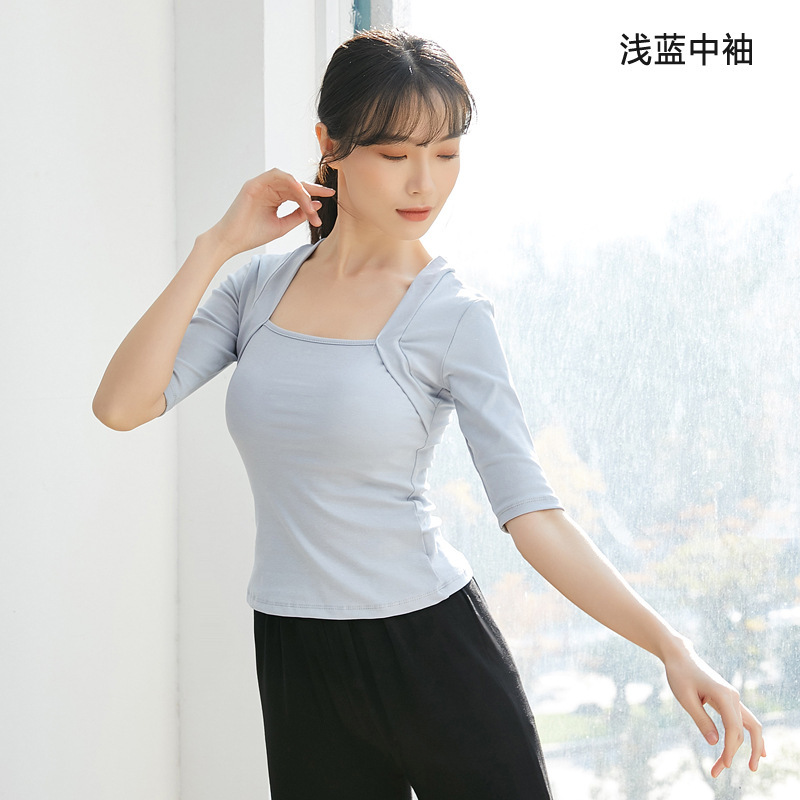 舞蹈练功服女春秋成人复古芭蕾风教师形体服装长袖假两件气质上衣|undefined