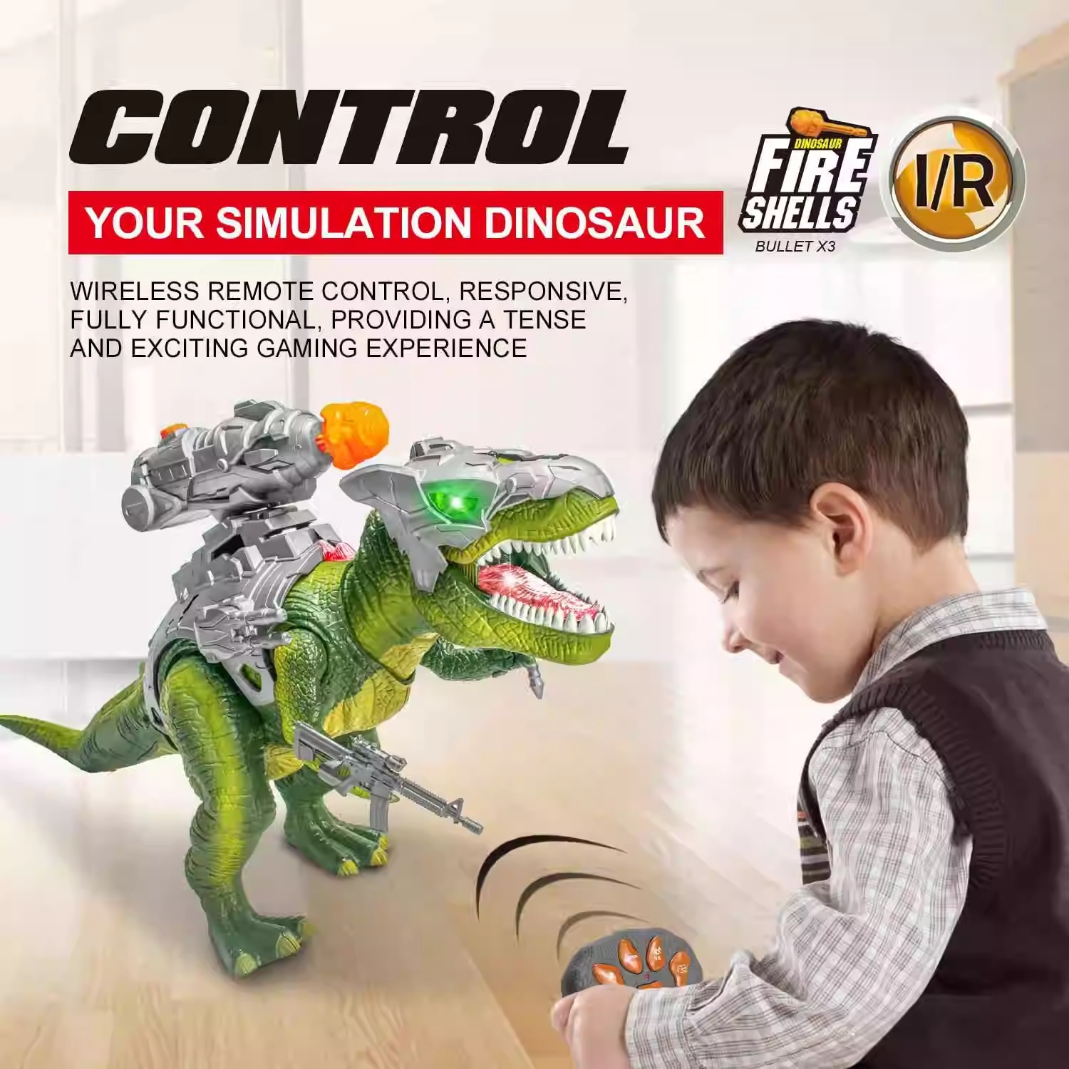 Transfronterizos niños grandes dinosaurios de control remoto llamas de luces pueden caminar modelo de niño control remoto eléctrico juguete tiranosaurus