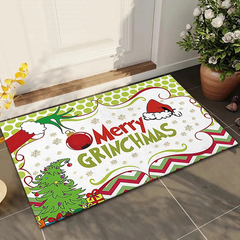 Nueva alfombra de puerta Grinch de Navidad Estera decorativa de Nochebuena Alfombra de piso de la generación del pelo del Amazonas Alfombra de piso