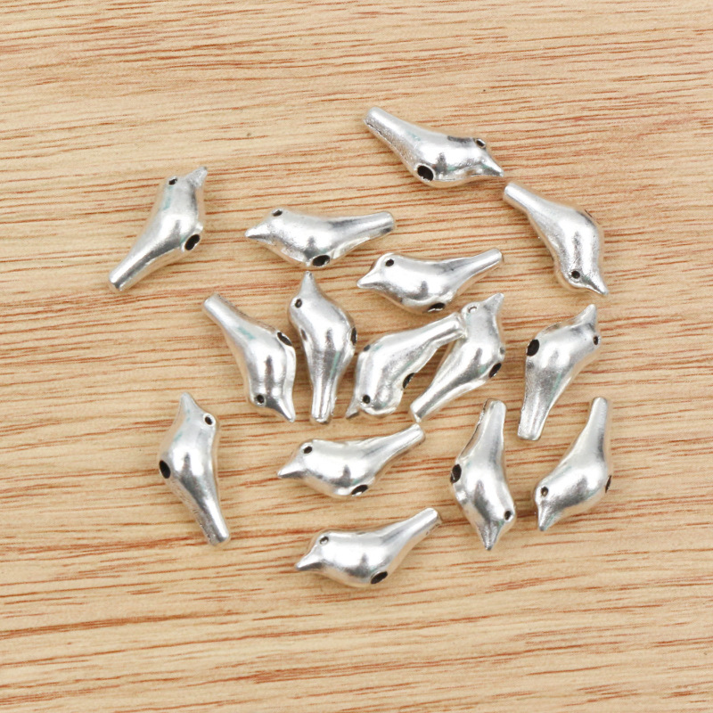 100Pcs Antique Silver Bird Beads Zinc Alloy Spacer Beads 16x7mm