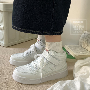 Hong Kong Style High-Top White Shoes for Women with Velcro Versatile Height-Increasing Sneakers 2024 New Student Sports Shoes Mis-691