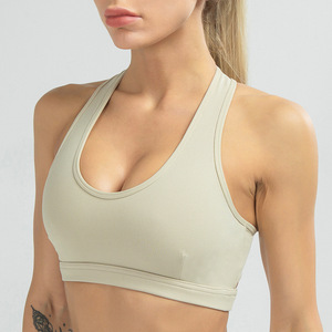 现货！跨境新款罗纹竖条纯色运动文胸防震聚拢高强度美背瑜伽文胸