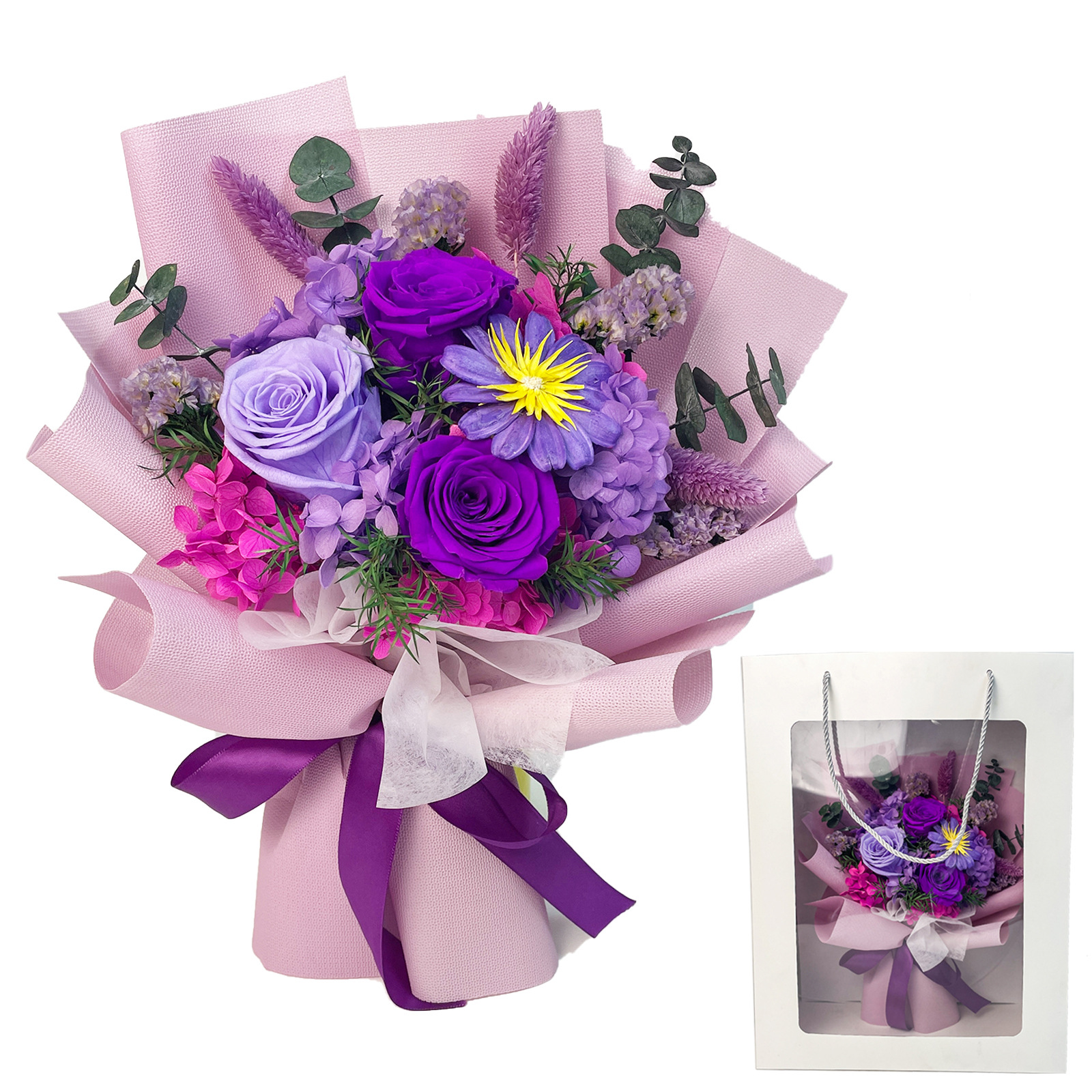 Flor eterna transfronteriza ramo de rosas moradas producto terminado San Valentín novia regalo de cumpleaños flor eterna decoración de alta calidad