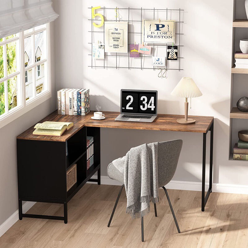 Computer desk with file cabinet large steel and wood structure L-shaped study desk large desktop heavy-duty desk game table