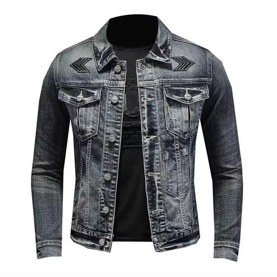Casual High Street Vintage Denim Jacket Men's Motorcycle Embroidered Fashion All-match Fashionable Fashionable Brand Handsome Work Jacket Fashionable