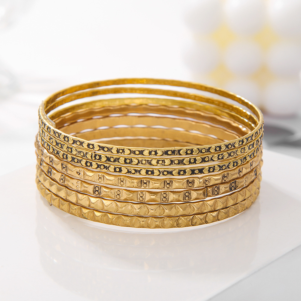 Gioielli 2 pezzi: braccialetto in metallo antico da donna con combinazione di 7 modelli di battiti semplici_voghion.com