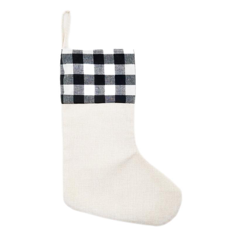 린넨 흑백 격자 무늬 빈 양말