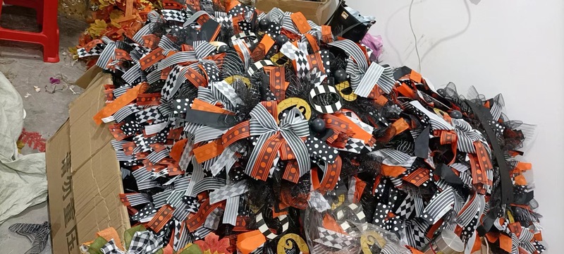 花浅笑クロスボーダーハロウィーン花輪門掛花輪鬼節スリラーカボチャ花輪門牌庭装飾ストラップ|undefined