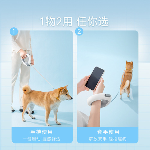New ring dog leash with light, pet automatic retractable leash, light-emitting dog leash, pet supplies, dog leash wholesale