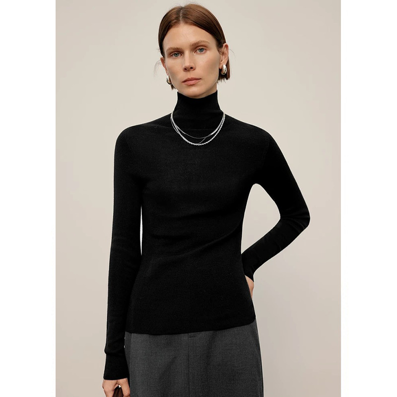 100% Worsted Wool Seamless One-Piece Turtleneck Knitted Bottoming Shirt with Long-Sleeved Pullover Knitwear and Slim Knitted Knitwear