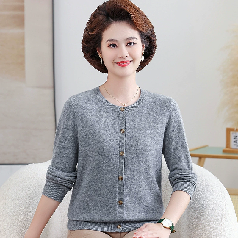 100% свободный свитер вязаный кардиган куртка женская весна и осень тонкий внешний топ чистая шерсть мама новый стиль