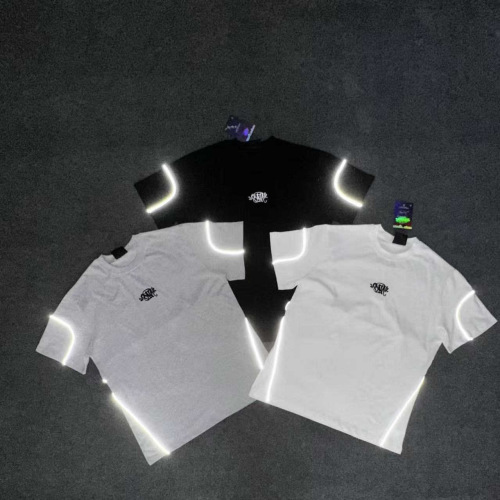 New American Embroidered Logo Youth Unisex Line Reflective Summer Niche Fashion T-shirt and Short Sportswear Set