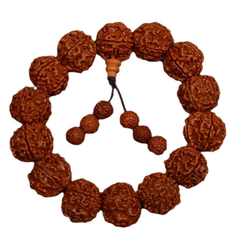 Bodhi Rosary Bracelet, Walnut Round Beads, Multiple Diameters 8–20 mm, Hand-Strung