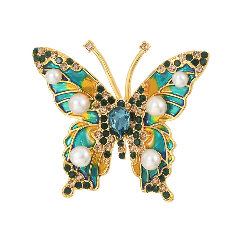Oro real galvanizado nuevo broche de mariposa china esmalte pintado chaqueta cardigan pin de lujo flores pectoral de perlas de agua dulce image 6