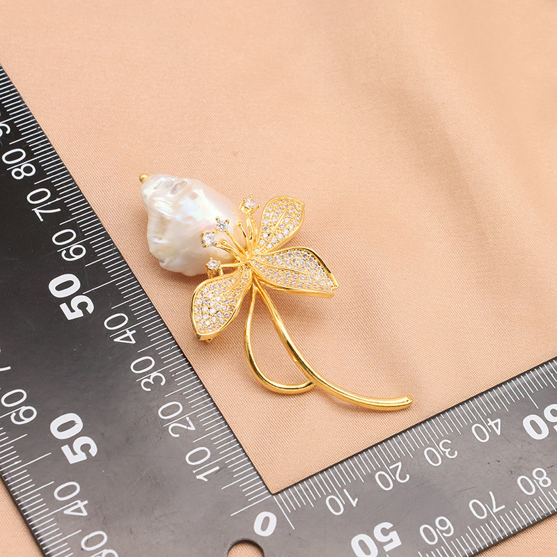 Alta calidad ~ natural perla broche de agua dulce barroco ramillete de alto grado sentido nicho temperamento 18K chapado en oro de la joyería para las mujeres image 4