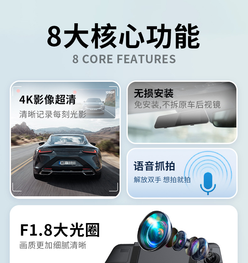High-definition dashcam 4.2inch with front and rear dual recording and loop recording, a popular export product for 4S stores
