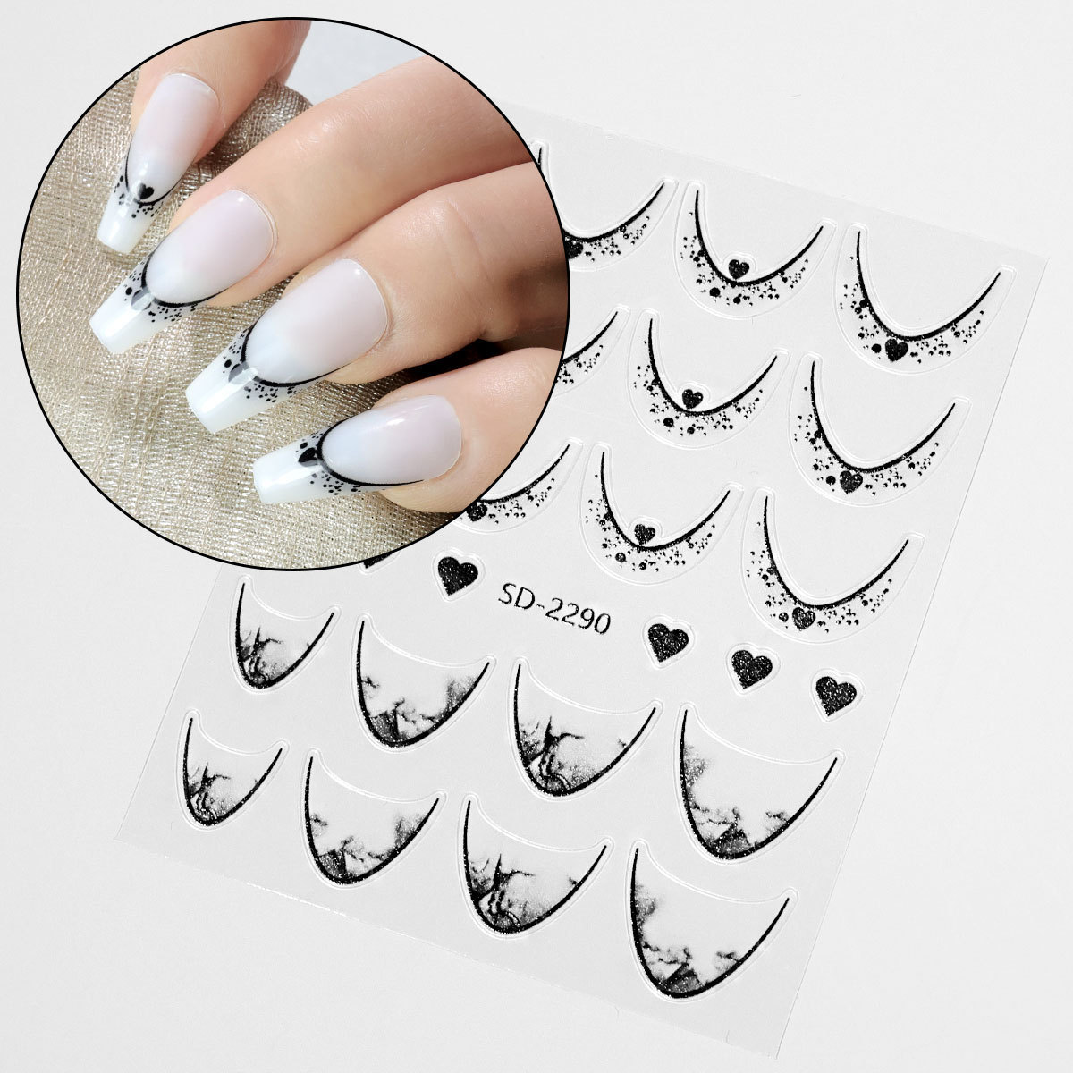 Etiqueta engomada de uñas francesa degradada de estilo explosivo transfronterizo Etiqueta engomada de accesorios de uñas de bricolaje Etiqueta engomada adhesiva INS Etiqueta engomada de uñas en stock